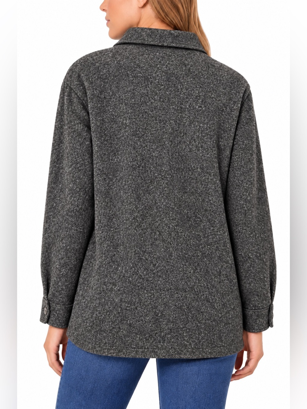 Women's Charcoal Button-Up Shacket Jacket - Picture 3 of 7